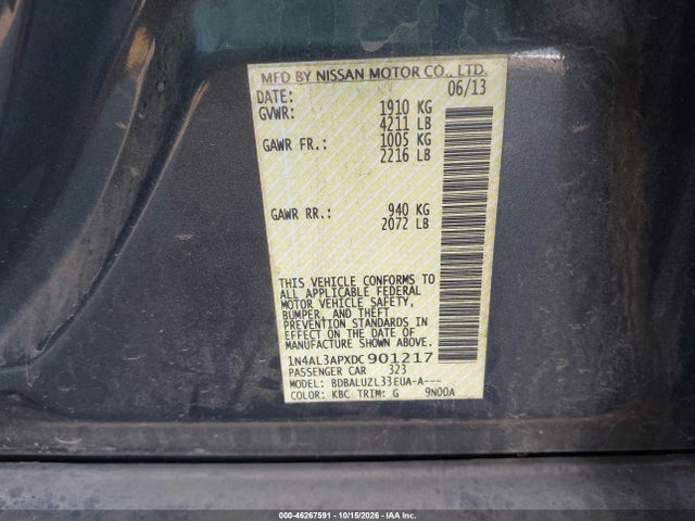 Aukcja sprzedaży 2013 Nissan Altima 2.5 Sv, vin: 1N4AL3APXDC901217, numer aukcji: 46267591