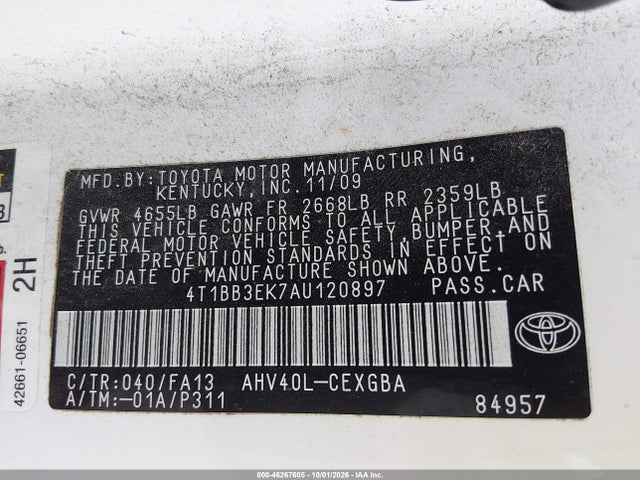 Продаж на аукціоні авто 2010 Toyota Camry Hybrid, vin: 4T1BB3EK7AU120897, номер лоту: 46267605