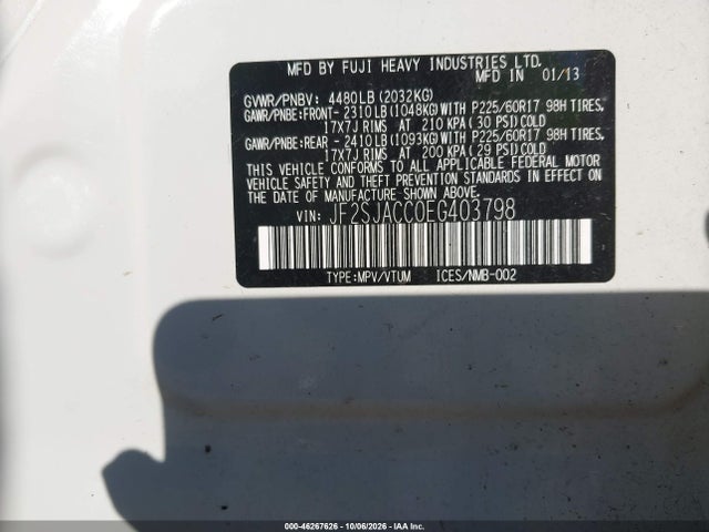 2014 Subaru Forester 2.5i Premium მანქანა იყიდება აუქციონზე, vin: JF2SJACC0EG403798, აუქციონის ნომერი: 46267626
