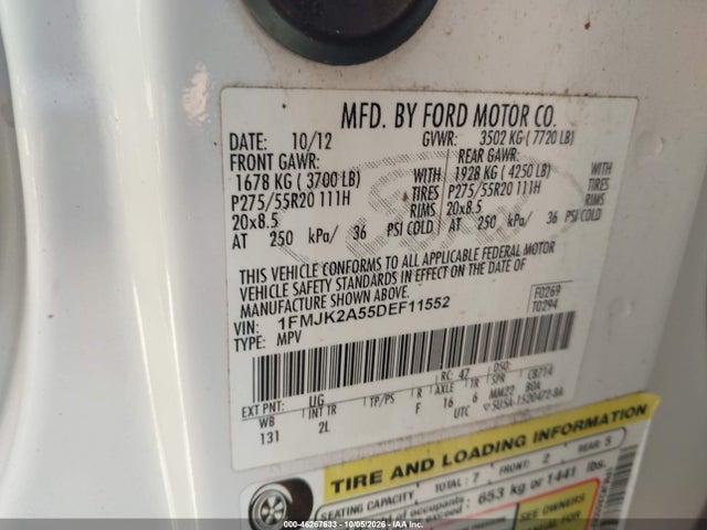 46267633 :رقم المزاد ، 1FMJK2A55DEF11552 vin ، 2013 Ford Expedition El Limited مزاد بيع
