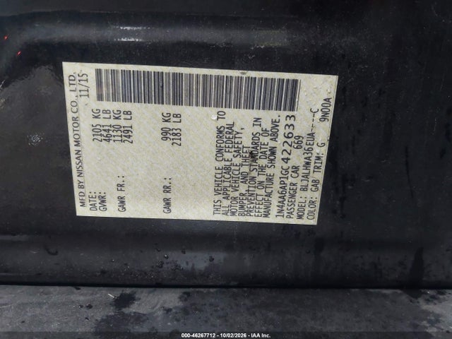 Aukcja sprzedaży 2016 Nissan Maxima 3.5 Platinum, vin: 1N4AA6AP1GC422633, numer aukcji: 46267712