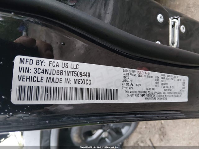2021 Jeep Compass Altitude 4x4 მანქანა იყიდება აუქციონზე, vin: 3C4NJDBB1MT509449, აუქციონის ნომერი: 46267714