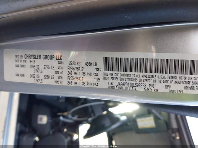 2011 Jeep Wrangler Sport მანქანა იყიდება აუქციონზე, vin: 1J4AA2D11BL502673, აუქციონის ნომერი: 46267760