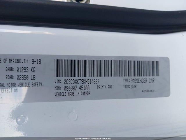 2019 Dodge Charger Police Awd მანქანა იყიდება აუქციონზე, vin: 2C3CDXKT9KH514627, აუქციონის ნომერი: 46267788