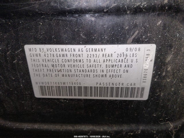 2009 Volkswagen Rabbit S მანქანა იყიდება აუქციონზე, vin: WVWDB71K89W118408, აუქციონის ნომერი: 46267873