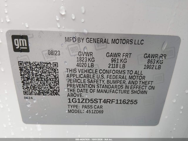 Продажа на аукционе авто 2024 Chevrolet Malibu Fwd 1lt, vin: 1G1ZD5ST4RF116255, номер лота: 46267928