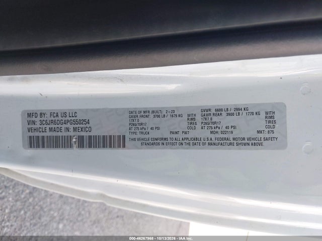 2023 Ram 1500 Classic Tradesman  4x2 8' Box მანქანა იყიდება აუქციონზე, vin: 3C6JR6DG4PG550254, აუქციონის ნომერი: 46267968