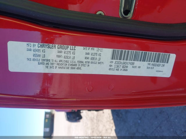 Aukcja sprzedaży 2012 Dodge Charger Sxt, vin: 2C3CDXJG0CH174399, numer aukcji: 46267982