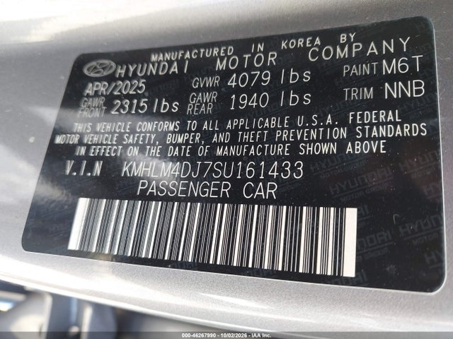 Auction sale of the 2025 Hyundai Elantra Hybrid Sel Sport, vin: KMHLM4DJ7SU161433, lot number: 46267990