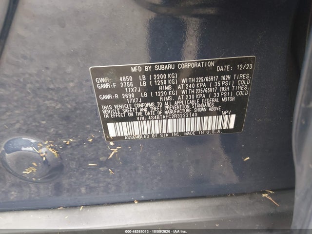 2024 Subaru Outback Premium მანქანა იყიდება აუქციონზე, vin: 4S4BTAFC2R3223140, აუქციონის ნომერი: 46268013