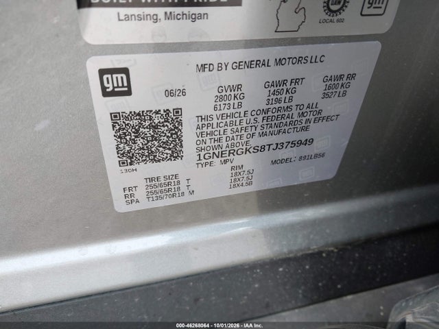 46268064 :رقم المزاد ، 1GNERGKS8TJ375949 vin ، 2026 Chevrolet Traverse Fwd Lt مزاد بيع