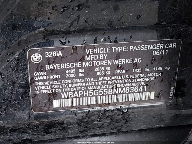 Продажа на аукционе авто 2011 Bmw 328i, vin: WBAPH5G55BNM83641, номер лота: 46268084