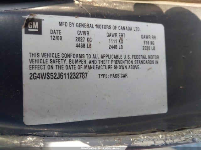 Продаж на аукціоні авто 2001 Buick Century Custom, vin: 2G4WS52J611232787, номер лоту: 46268094