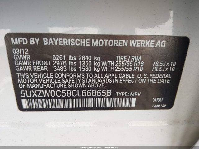 46268159 :رقم المزاد ، 5UXZW0C58CL668658 vin ، 2012 Bmw X5 Xdrive35d مزاد بيع