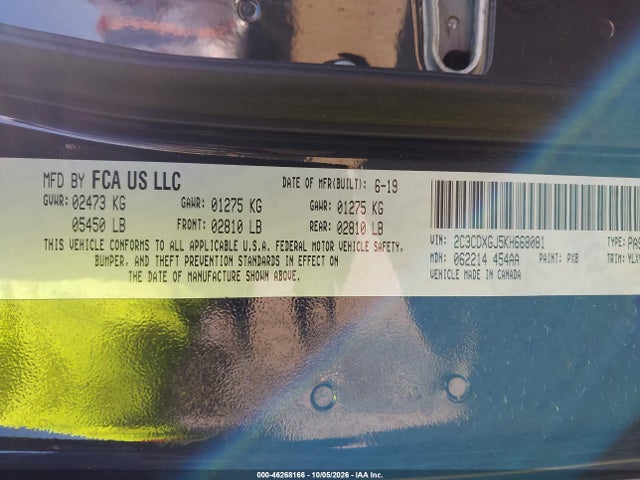46268166 :رقم المزاد ، 2C3CDXGJ5KH668081 vin ، 2019 Dodge Charger Scat Pack Rwd مزاد بيع