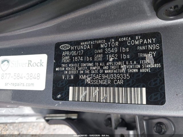 Продаж на аукціоні авто 2017 Hyundai Accent Se, vin: KMHCT5AE9HU339335, номер лоту: 46268193