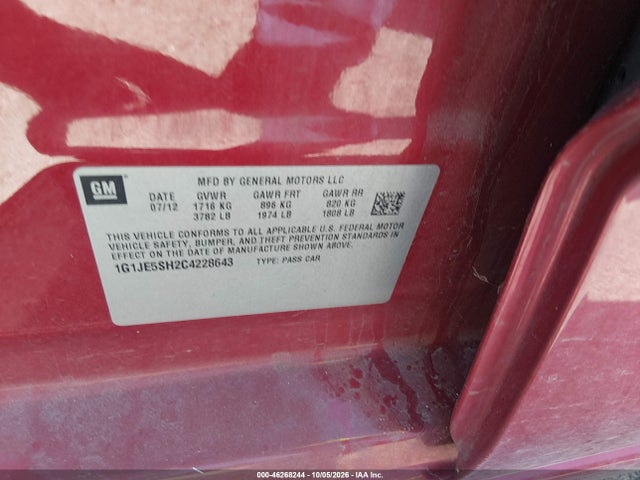 Продажа на аукционе авто 2012 Chevrolet Sonic 2lz, vin: 1G1JE5SH2C4228643, номер лота: 46268244