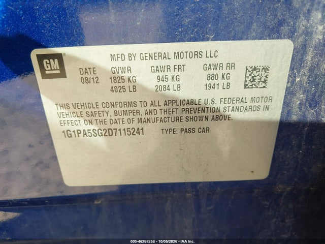 Продаж на аукціоні авто 2013 Chevrolet Cruze Ls Auto, vin: 1G1PA5SG2D7115241, номер лоту: 46268258