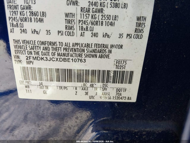 Продаж на аукціоні авто 2013 Ford Edge Sel, vin: 2FMDK3JCXDBE10763, номер лоту: 46268276