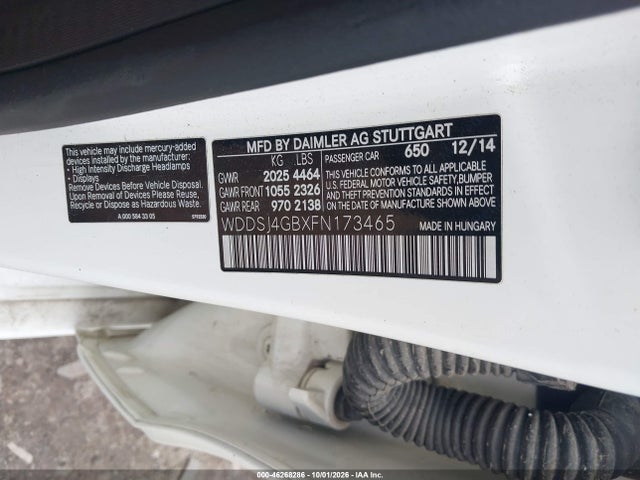 Aukcja sprzedaży 2015 Mercedes-benz Cla 250 4matic, vin: WDDSJ4GBXFN173465, numer aukcji: 46268286