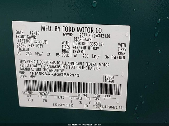 2016 Ford Utility Police Interceptor მანქანა იყიდება აუქციონზე, vin: 1FM5K8AR9GGB82113, აუქციონის ნომერი: 46268319