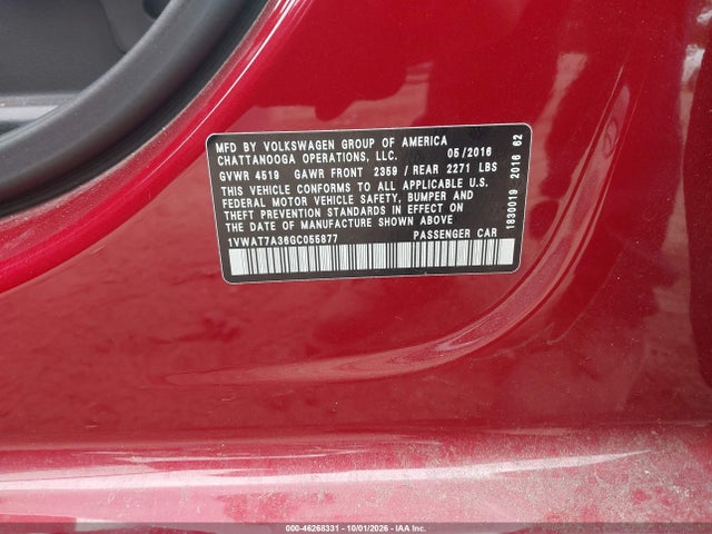 Aukcja sprzedaży 2016 Volkswagen Passat 1.8t S, vin: 1VWAT7A36GC055877, numer aukcji: 46268331