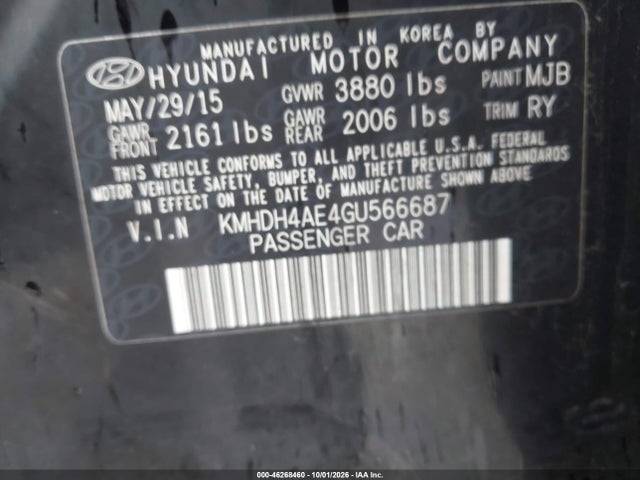 Aukcja sprzedaży 2016 Hyundai Elantra Value Edition, vin: KMHDH4AE4GU566687, numer aukcji: 46268460