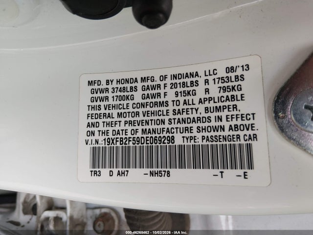 Продажа на аукционе авто 2013 Honda Civic Lx, vin: 19XFB2F59DE069298, номер лота: 46268462