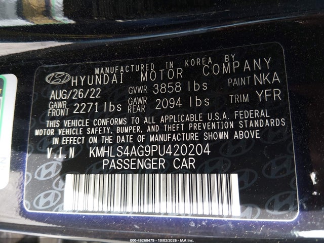 46268479 :رقم المزاد ، KMHLS4AG9PU420204 vin ، 2023 Hyundai Elantra Sel مزاد بيع