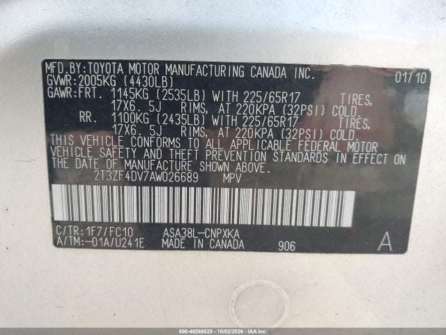 Продажа на аукционе авто 2010 Toyota Rav4, vin: 2T3ZF4DV7AW026689, номер лота: 46268520