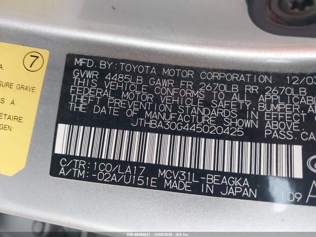 Продаж на аукціоні авто 2004 Lexus Es 330, vin: JTHBA30G445020425, номер лоту: 46268521