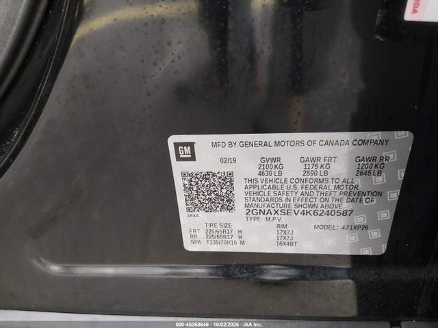 Продаж на аукціоні авто 2019 Chevrolet Equinox Ls, vin: 2GNAXSEV4K6240587, номер лоту: 46268646