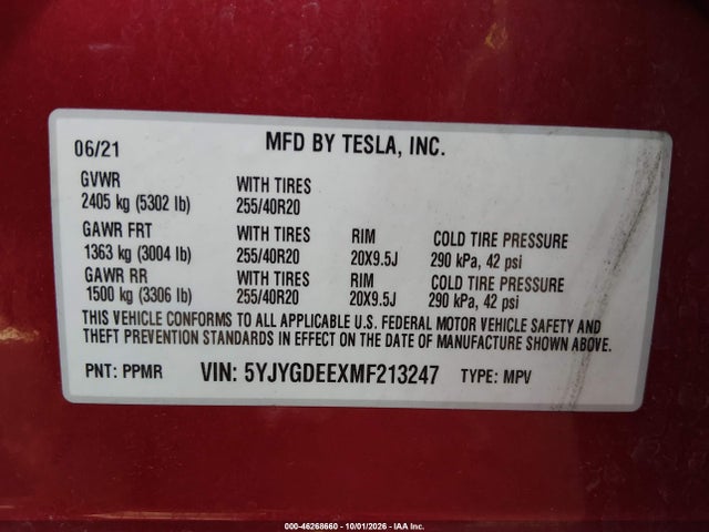 5YJYGDEEXMF213247 Tesla Model Y Long Range Dual Motor All-wheel Drive