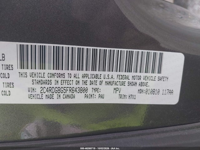 Продаж на аукціоні авто 2015 Dodge Grand Caravan American Value Pkg, vin: 2C4RDGBG5FR643800, номер лоту: 46268719