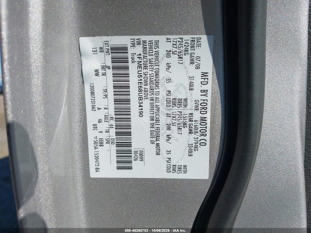 Auction sale of the 2008 Ford Explorer Sport Trac Xlt, vin: 1FMEU51E68UB34190, lot number: 46268752