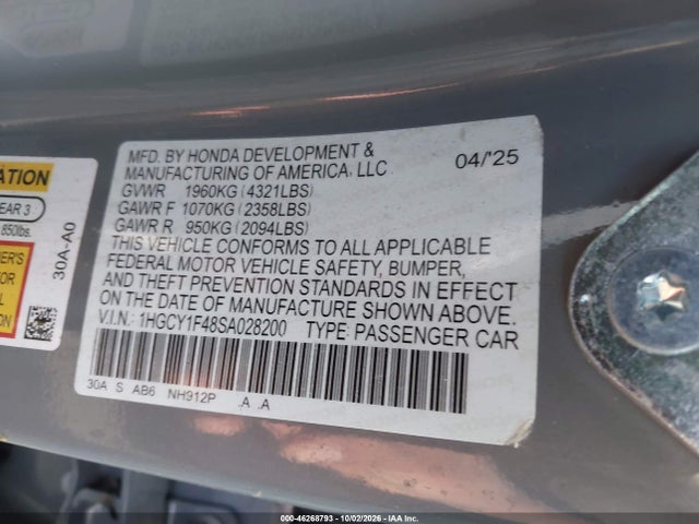Продажа на аукционе авто 2025 Honda Accord Se, vin: 1HGCY1F48SA028200, номер лота: 46268793