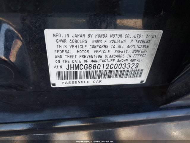 Продажа на аукционе авто 2002 Honda Accord 2.3 Ex, vin: JHMCG66012C003329, номер лота: 46268842
