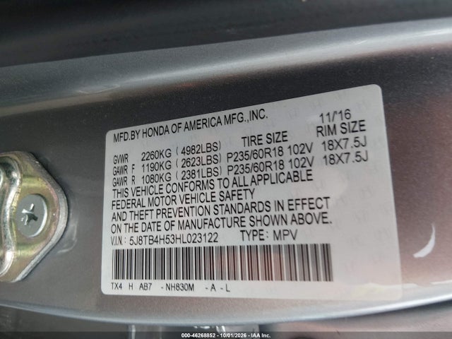 Продаж на аукціоні авто 2017 Acura Rdx Technology   Acurawatch Plus Packages/w/technology Package, vin: 5J8TB4H53HL023122, номер лоту: 46268852