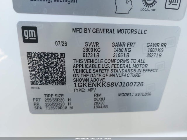 46268890 :رقم المزاد ، 1GKENKKS8VJ100726 vin ، 2026 Gmc Acadia مزاد بيع