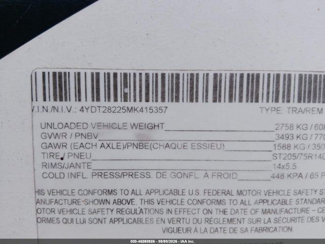 2021 Keystone Passport მანქანა იყიდება აუქციონზე, vin: 4YDT28225MK415357, აუქციონის ნომერი: 46268926