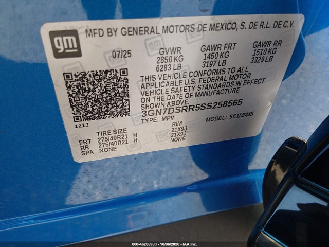 Продажа на аукционе авто 2025 Chevrolet Equinox Ev Rs, vin: 3GN7DSRR5SS258565, номер лота: 46268983