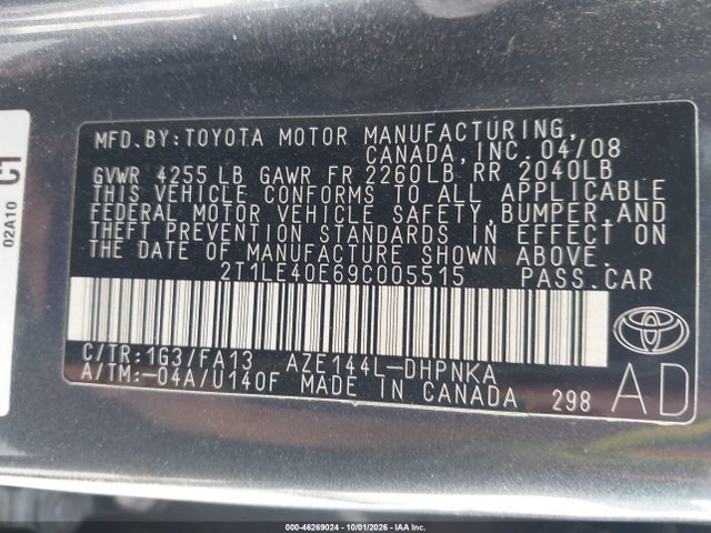 2009 Toyota Matrix S მანქანა იყიდება აუქციონზე, vin: 2T1LE40E69C005515, აუქციონის ნომერი: 46269024