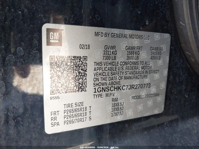 Aukcja sprzedaży 2018 Chevrolet Suburban Lt, vin: 1GNSCHKC7JR270773, numer aukcji: 46269099