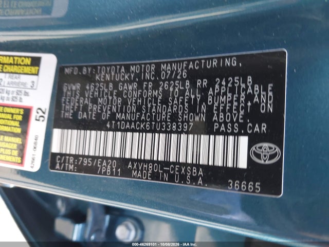 46269101 :رقم المزاد ، 4T1DAACK6TU338397 vin ، 2026 Toyota Camry Se مزاد بيع