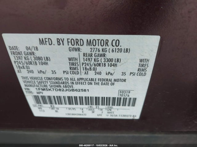 Продаж на аукціоні авто 2018 Ford Explorer Xlt, vin: 1FM5K7D82JGB62581, номер лоту: 46269117