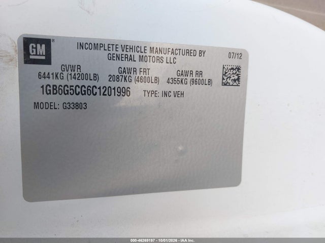 Aukcja sprzedaży 2012 Chevrolet Express Cutaway 4500 Series, vin: 1GB6G5CG6C1201996, numer aukcji: 46269197