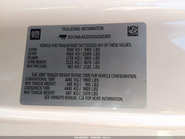 46269203 :رقم المزاد ، 3GCNAAEDXSG242300 vin ، 2025 Chevrolet Silverado 1500 2wd  Long Bed Wt مزاد بيع