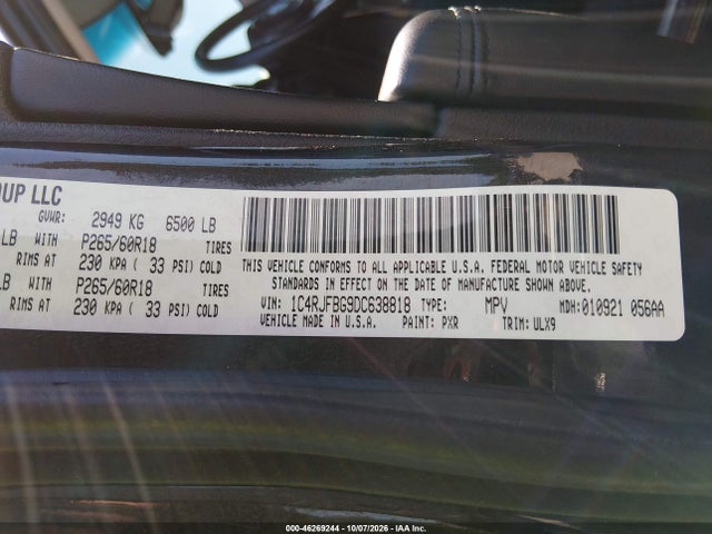 46269244 :رقم المزاد ، 1C4RJFBG9DC638818 vin ، 2013 Jeep Grand Cherokee Limited مزاد بيع