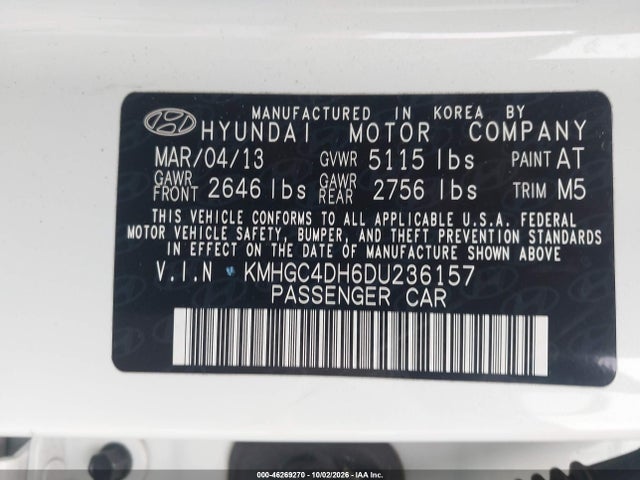 2013 Hyundai Genesis 5.0 R-spec მანქანა იყიდება აუქციონზე, vin: KMHGC4DH6DU236157, აუქციონის ნომერი: 46269270