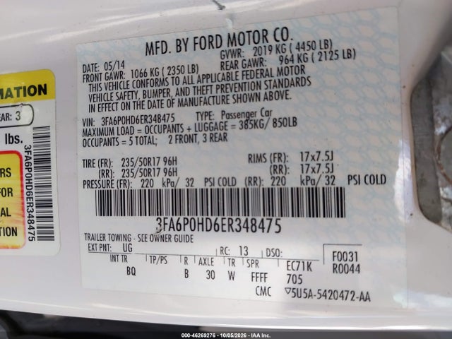 Продаж на аукціоні авто 2014 Ford Fusion Se, vin: 3FA6P0HD6ER348475, номер лоту: 46269276